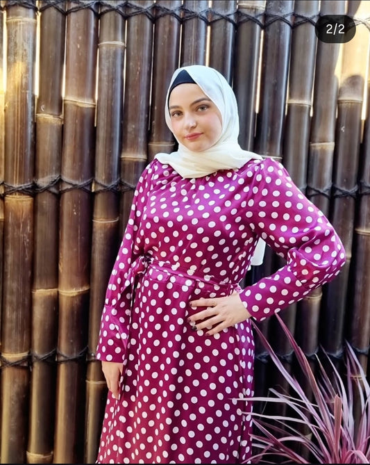 Burgundy Polka Dot Satin Maxi Dress