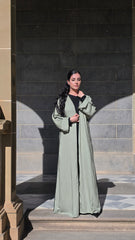 Sage Mist Open Linen Abaya