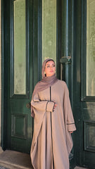Mud Brown Piped Zipped Kaftan Abaya