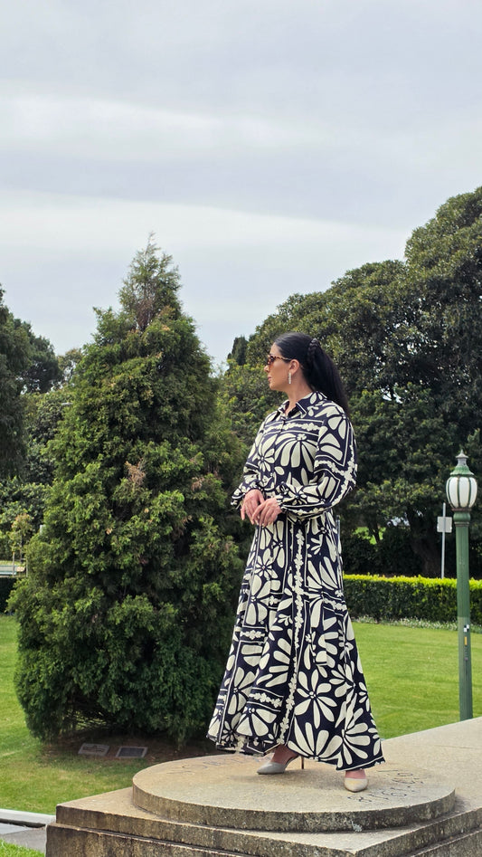 Navy Botanical Maxi Dress