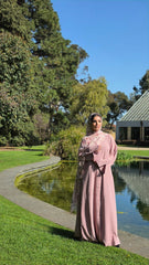 Muted Pink Embroidered Sleeves Abaya