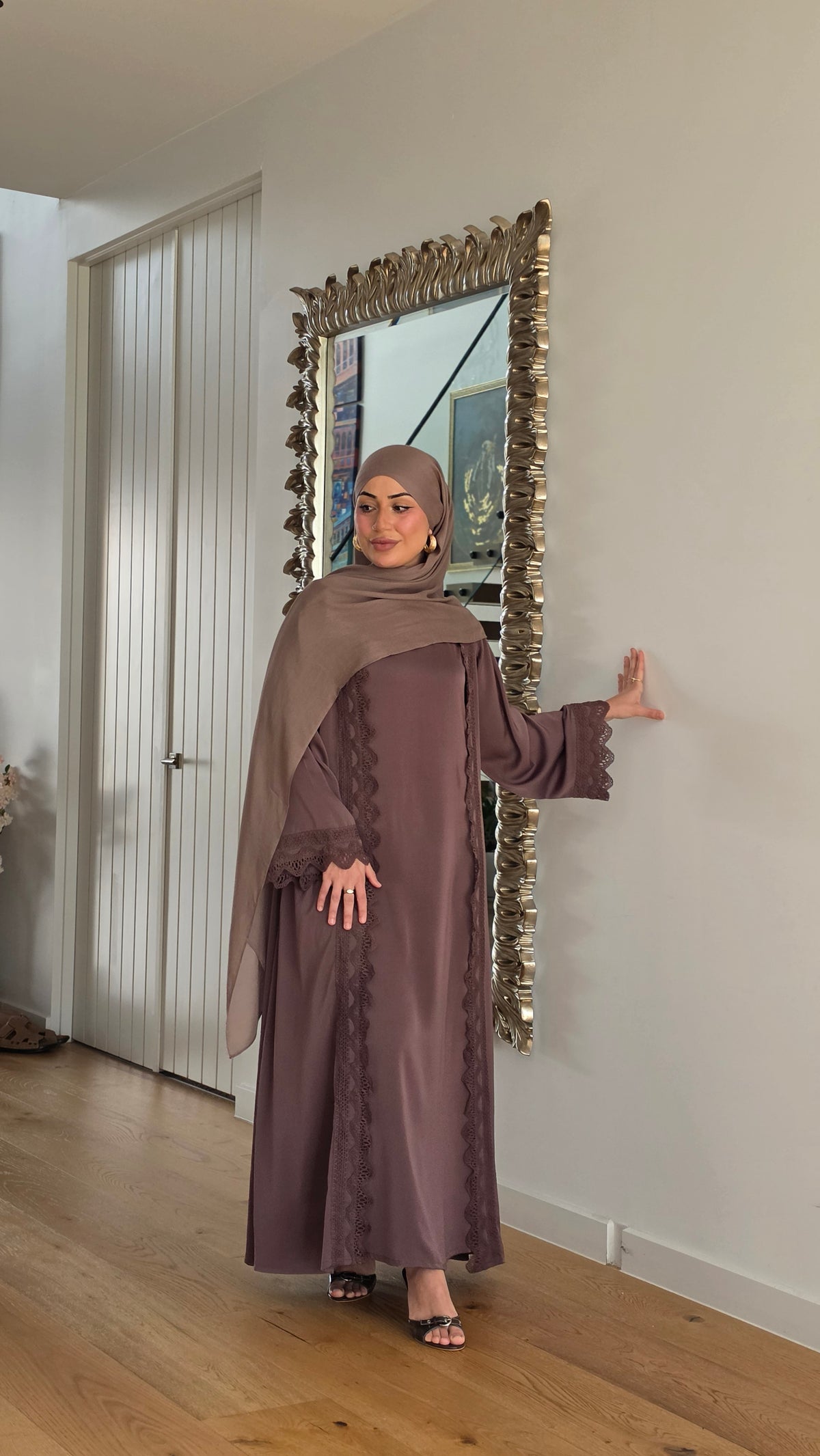 Cocoa Lace Abaya Set