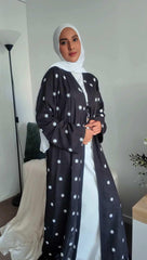 Black Embroidered Linen Abaya