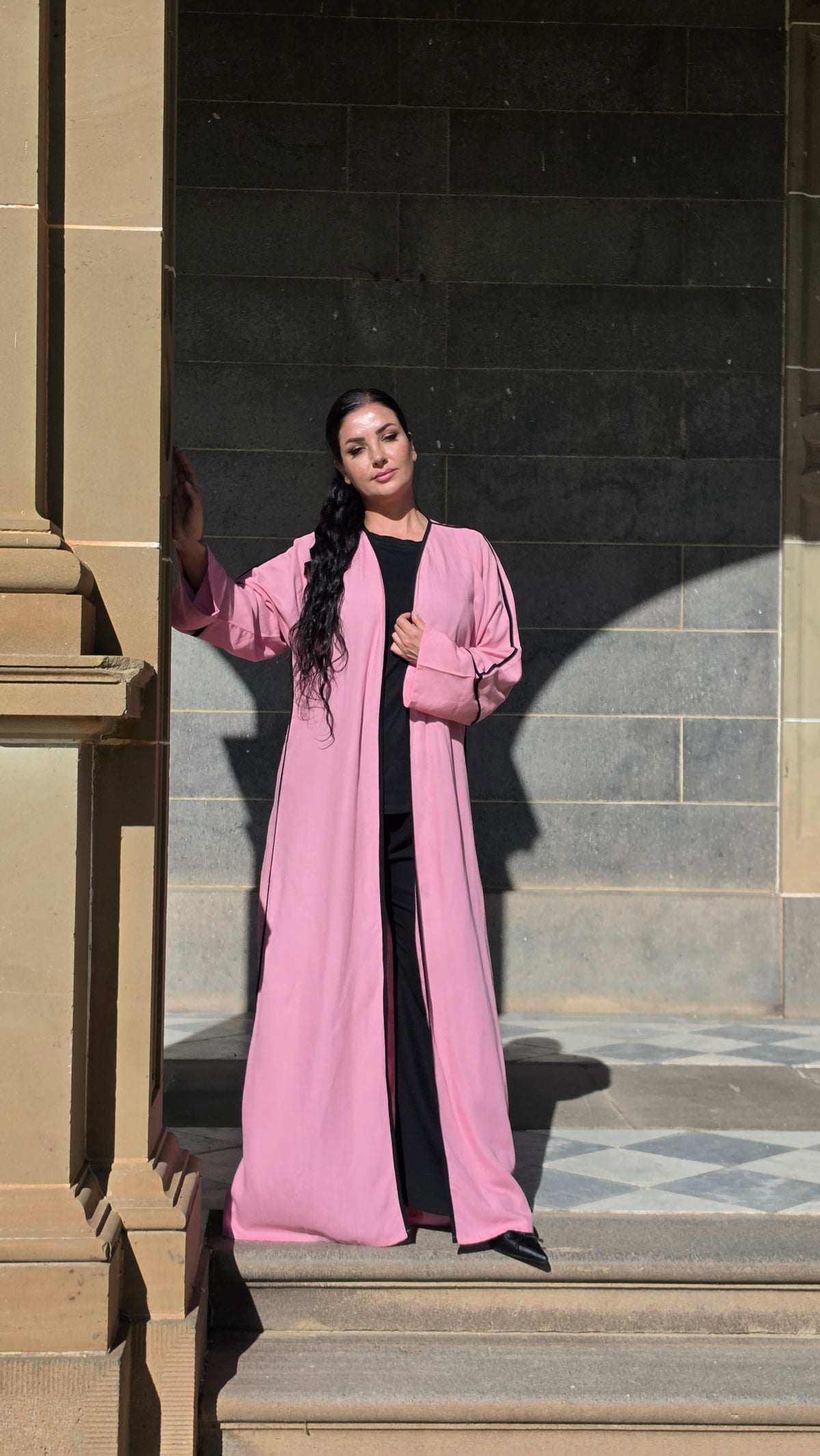 Rosewood Pink Open Linen Abaya