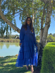 Cobalt Bloom Lace Tiered Dress