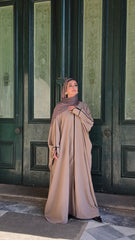 Mud Brown Piped Zipped Kaftan Abaya