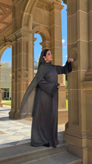 Dark Grey Pleated Closed Abaya