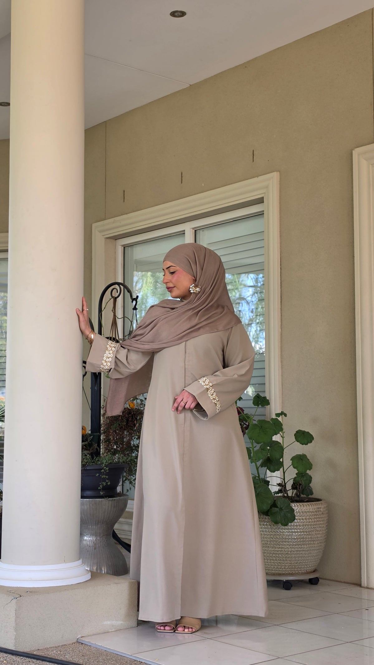Stone Beige Lace Abaya