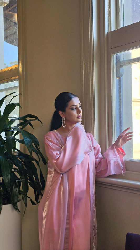 Blush Crystal Organza Abaya Set