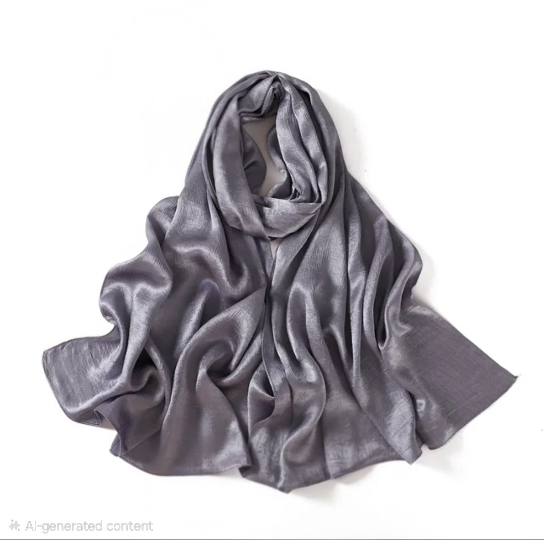 Silver Grey Textured Satin Hijab