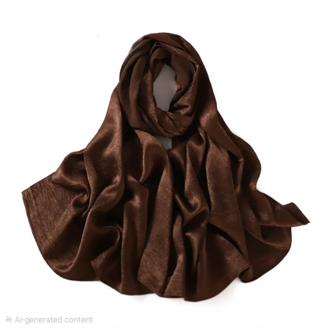 Coffee Textured Satin Hijab