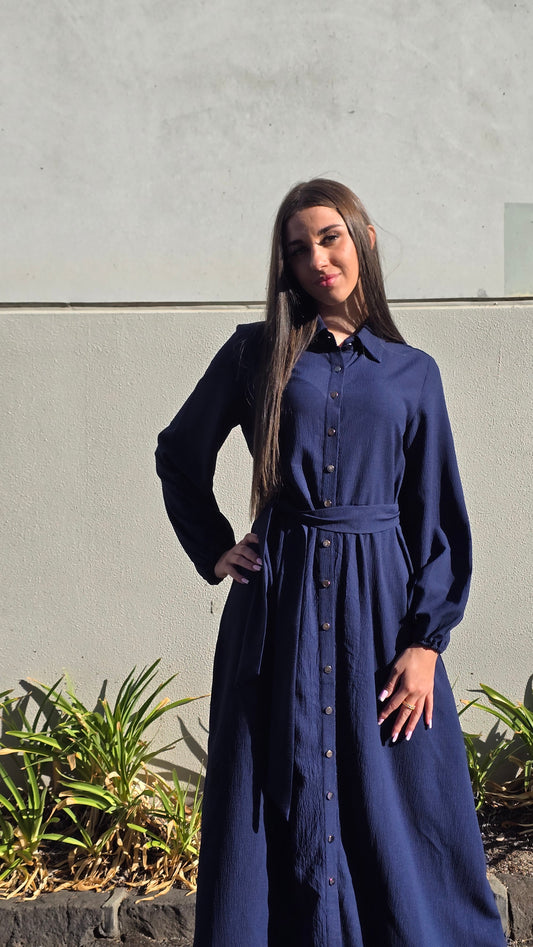 Navy Everyday Gold Button Shirt Dress