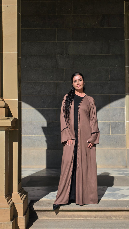Desert Cocoa Open Linen Abaya