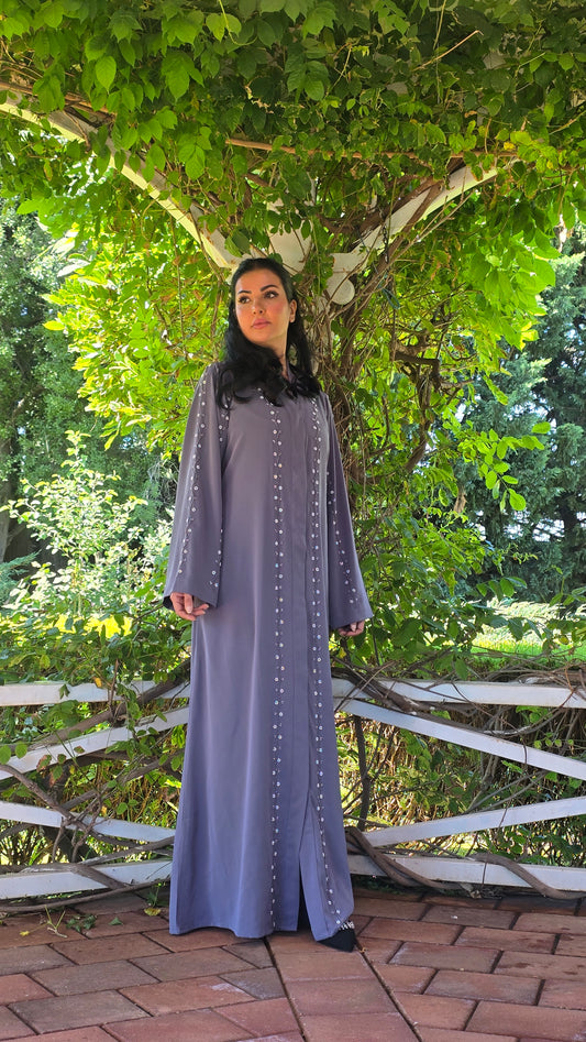 Elan Beadwork Grey Abaya