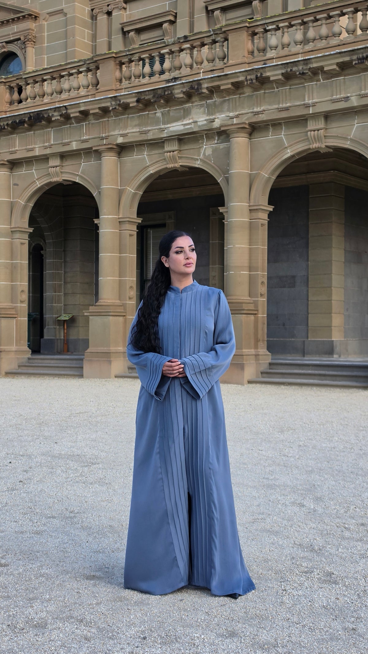 Bluish Grey Pleated Grace Abaya