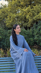 Bluish Grey Pleated Grace Abaya