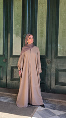 Mud Brown Piped Zipped Kaftan Abaya