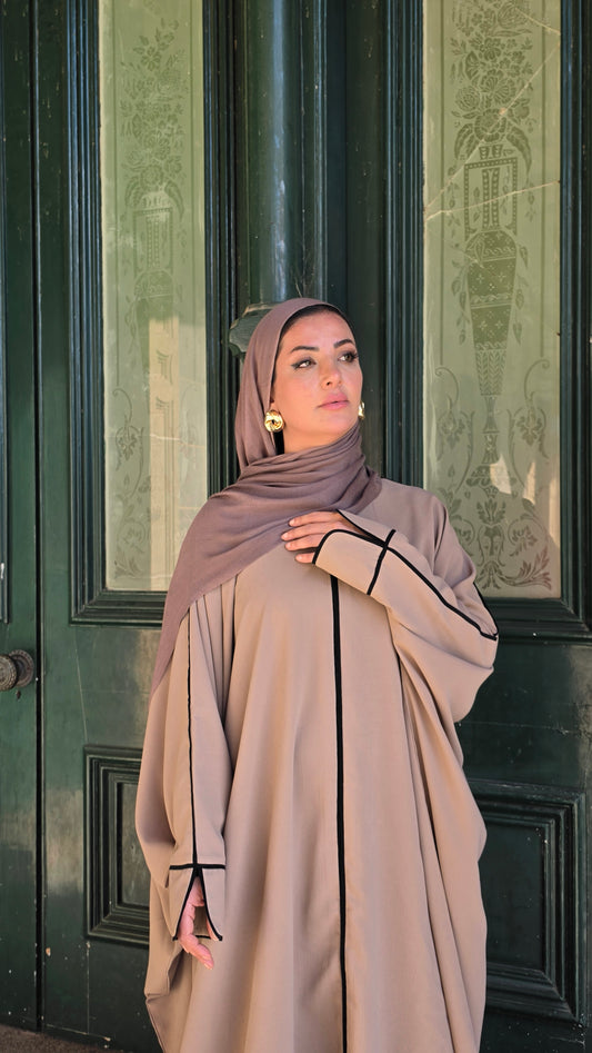 Mud Brown Piped Zipped Kaftan Abaya