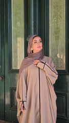 Mud Brown Piped Zipped Kaftan Abaya