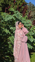 Muted Pink Embroidered Sleeves Abaya