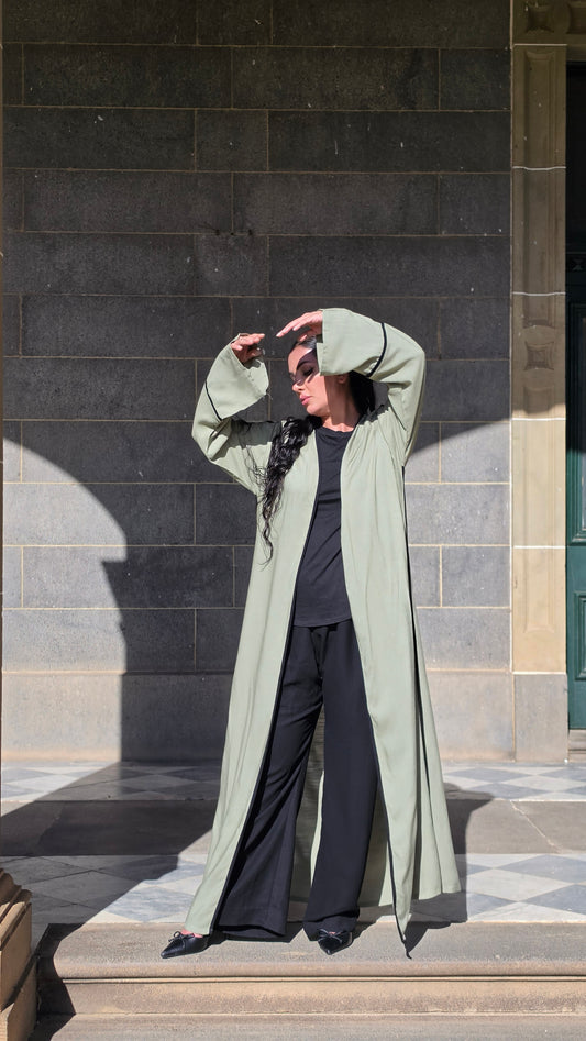 Sage Mist Open Linen Abaya
