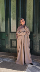 Mud Brown Piped Zipped Kaftan Abaya