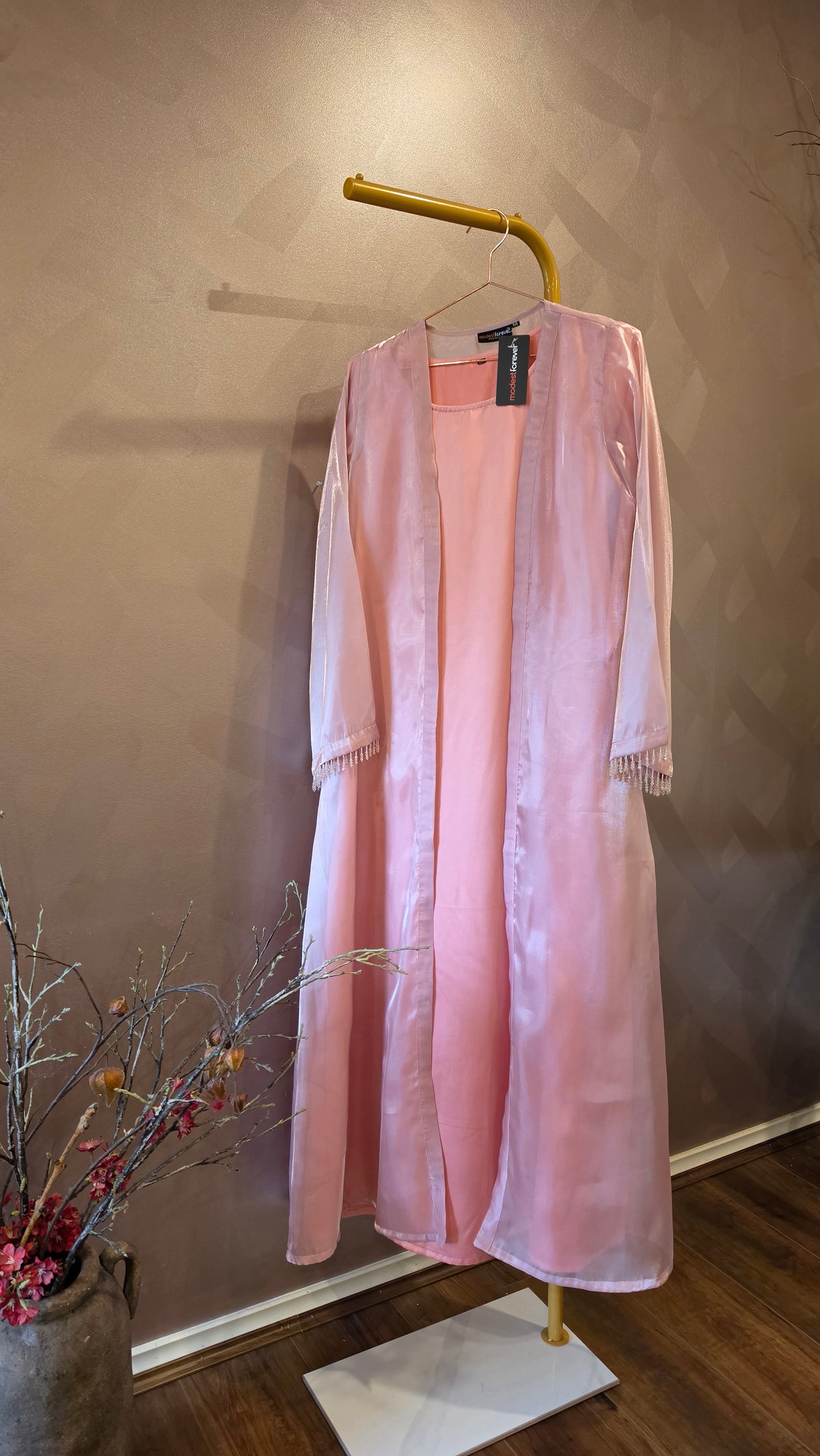 Blush Crystal Organza Abaya Set