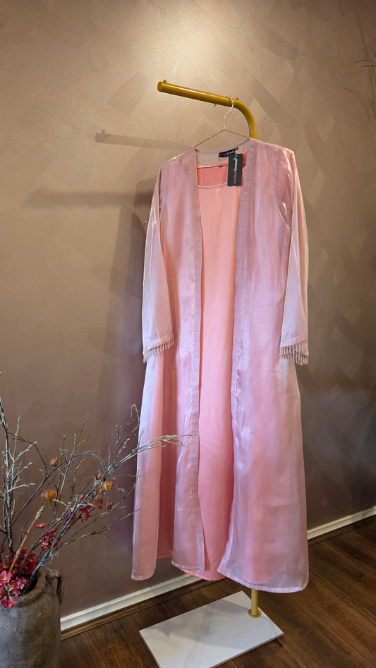 Blush Crystal Organza Abaya Set