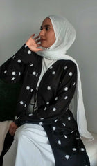 Black Embroidered Linen Abaya